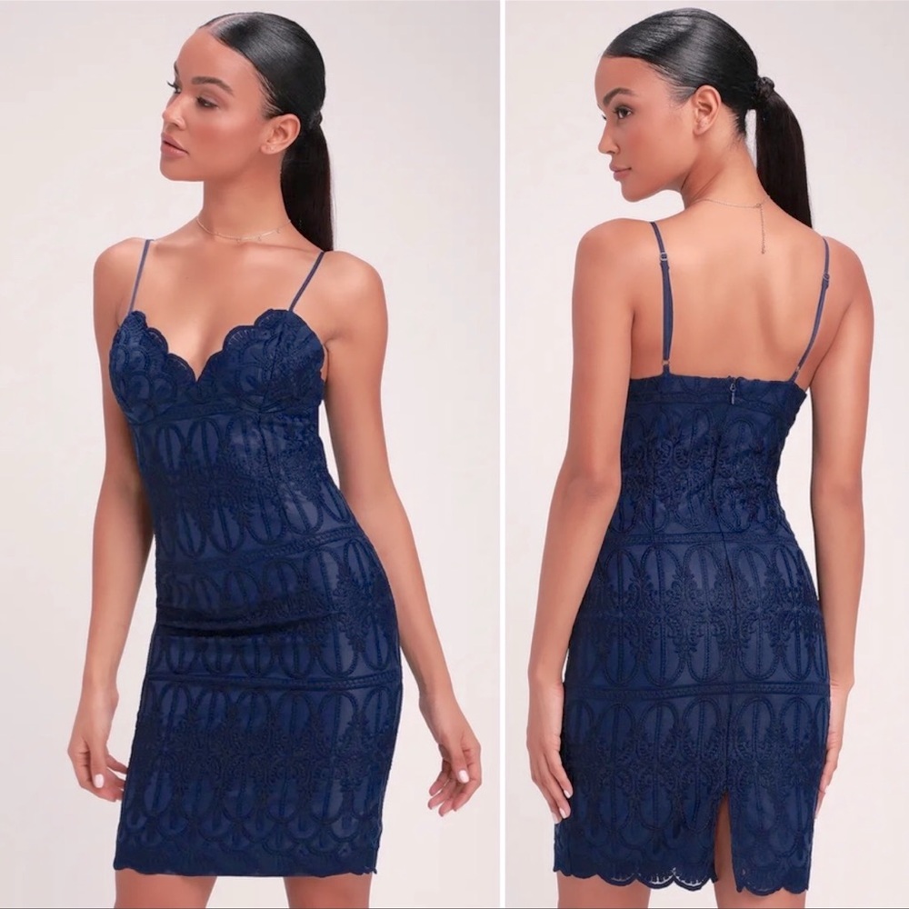 NWT  Lulus Malena Lace Navy Blue Dress